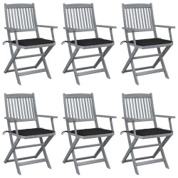 Cadeiras exterior dobráveis c/ almofadões 6 pcs acácia maciça