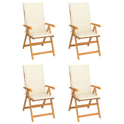 Cadeiras de jardim c/ almofadões cor creme 4 pcs teca maciça