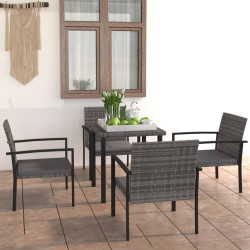 5 Pcs conjunto de jantar para jardim vime PE cinzento