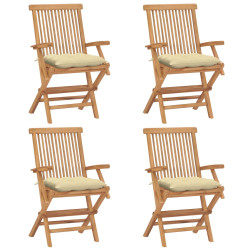 Cadeiras de jardim c/ almofadões branco nata 4 pcs teca maciça