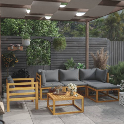 6 Pcs conjunto lounge de jardim c/ almofadões acácia maciça