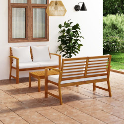 3 Pcs conjunto de lounge de jardim com almofadões acácia maciça