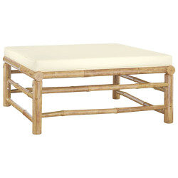 6 Pcs conj. lounge p/ jardim em bambu c/ almofadões branco nata