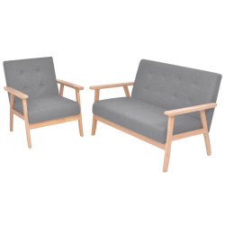 Conjunto de sofás 2 pcs tecido cinzento claro
