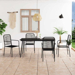 5 Pcs conjunto de jantar p/ jardim corda de algodão e aço preto