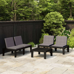 3 Pcs conjunto lounge de jardim c/ almofadões plástico cinzento