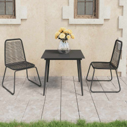 3 Pcs conjunto de jantar para jardim vime de PVC preto