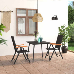 3 Pcs conjunto de jantar para jardim preto e castanho