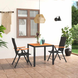 3 Pcs conjunto de jantar para jardim preto e castanho