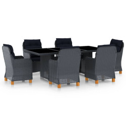 7 Pcs conj. jantar exterior c/ almofadões vime PE cinza-escuro