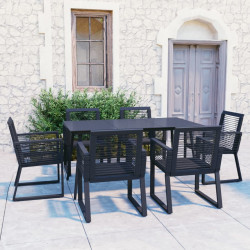 7 Pcs conjunto de jantar para jardim vime de PVC preto