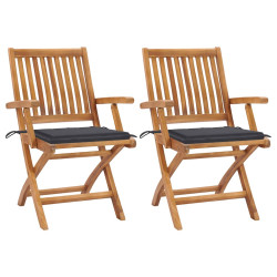 Cadeiras de jardim c/ almofadões antracite 2 pcs teca maciça