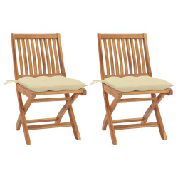 Cadeiras de jardim c/ almofadões branco creme 2 pcs teca maciça