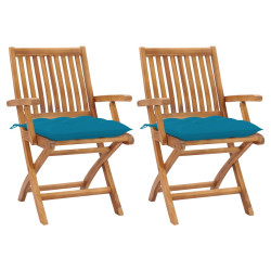 Cadeiras de jardim c/ almofadões azul-claro 2 pcs teca maciça