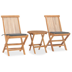 3 Pcs conj. jantar dobrável exterior c/ almofadão teca maciça