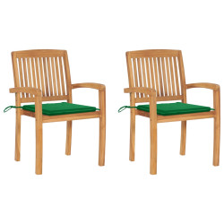 Cadeiras de jardim c/ almofadões verdes 2 pcs teca maciça