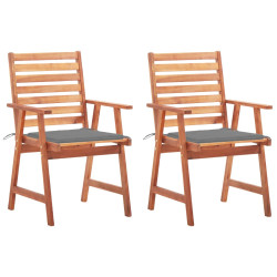 Cadeiras de jantar p/ jardim 2 pcs c/ almofadões acácia maciça