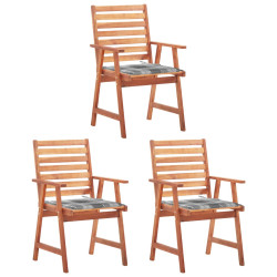Cadeiras de jantar p/ jardim 3 pcs c/ almofadões acácia maciça