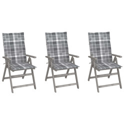 Cadeiras jardim reclináveis c/ almofadões 3 pcs acácia maciça