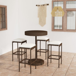 5 Pcs conjunto de bar p/ jardim com almofadões vime PE castanho