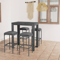 5 Pcs conjunto de bar p/ jardim c/ almofadões vime PE cinzento