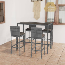 5 Pcs conjunto de bar p/ jardim c/ almofadões vime PE cinzento