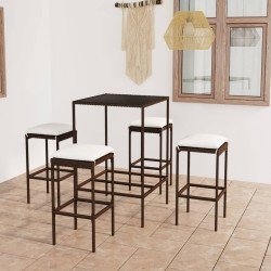 5 Pcs conjunto de bar p/ jardim com almofadões vime PE castanho