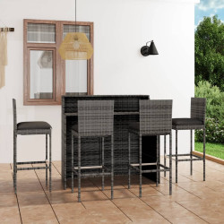 5 Pcs conjunto de bar para jardim com almofadões cinzento