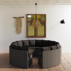 8 Pcs conjunto sofás de jardim c/ almofadões vime PE cinzento
