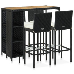 5 Pcs conjunto de bar p/ jardim c/ almofadões vime PE preto