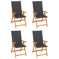 Cadeiras de jardim c/ almofadões antracite 4 pcs teca maciça