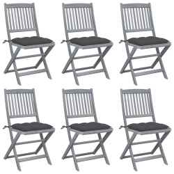 Cadeiras exterior dobráveis c/ almofadões 6 pcs acácia maciça