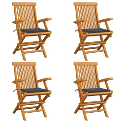 Cadeiras de jardim c/ almofadões antracite 4 pcs teca maciça