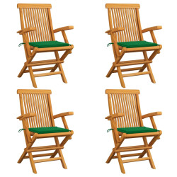 Cadeiras de jardim c/ almofadões verdes 4 pcs teca maciça