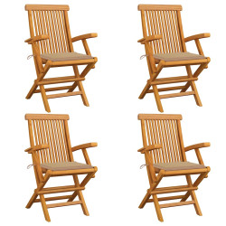 Cadeiras de jardim c/ almofadões beges 4 pcs teca maciça