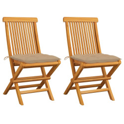 Cadeiras de jardim c/ almofadões beges 2 pcs teca maciça