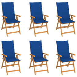 Cadeiras de jardim c/ almofadões azul real 6 pcs teca maciça