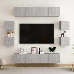 8 Pcs conjunto de móveis de TV contraplacado cinzento cimento