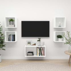5 Pcs conjunto de móveis de TV contraplacado branco