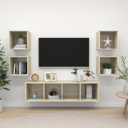 5 Pcs conjunto móveis de TV derivados madeira carvalho sonoma