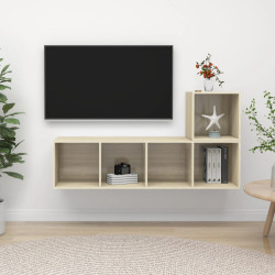 2 Pcs conjunto de móveis de TV contraplacado carvalho sonoma