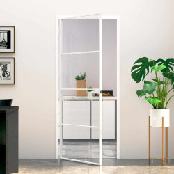 Porta interior 83x201,5 cm vidro temperado/alumínio fino branco