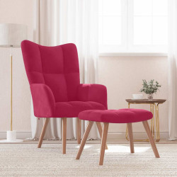 Cadeira de descanso com banco veludo vermelho tinto