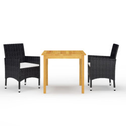 3 Pcs conjunto de jantar para jardim preto