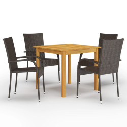 5 Pcs conjunto de jantar para jardim castanho