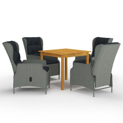 5 Pcs conjunto de jantar para jardim cinzento-claro