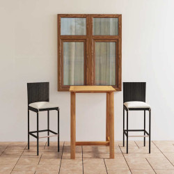 3 Pcs conjunto de bar para jardim com almofadões preto