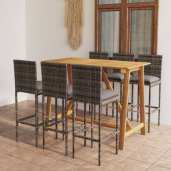 7 Pcs conjunto de bar para jardim com almofadões cinzento