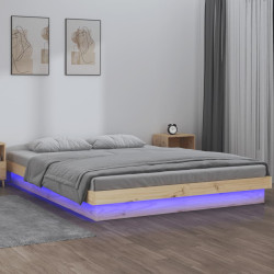 Estrutura de cama de casal c/ LED 135x190 cm madeira maciça