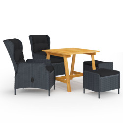 5 Pcs conjunto de jantar para jardim cinzento-escuro